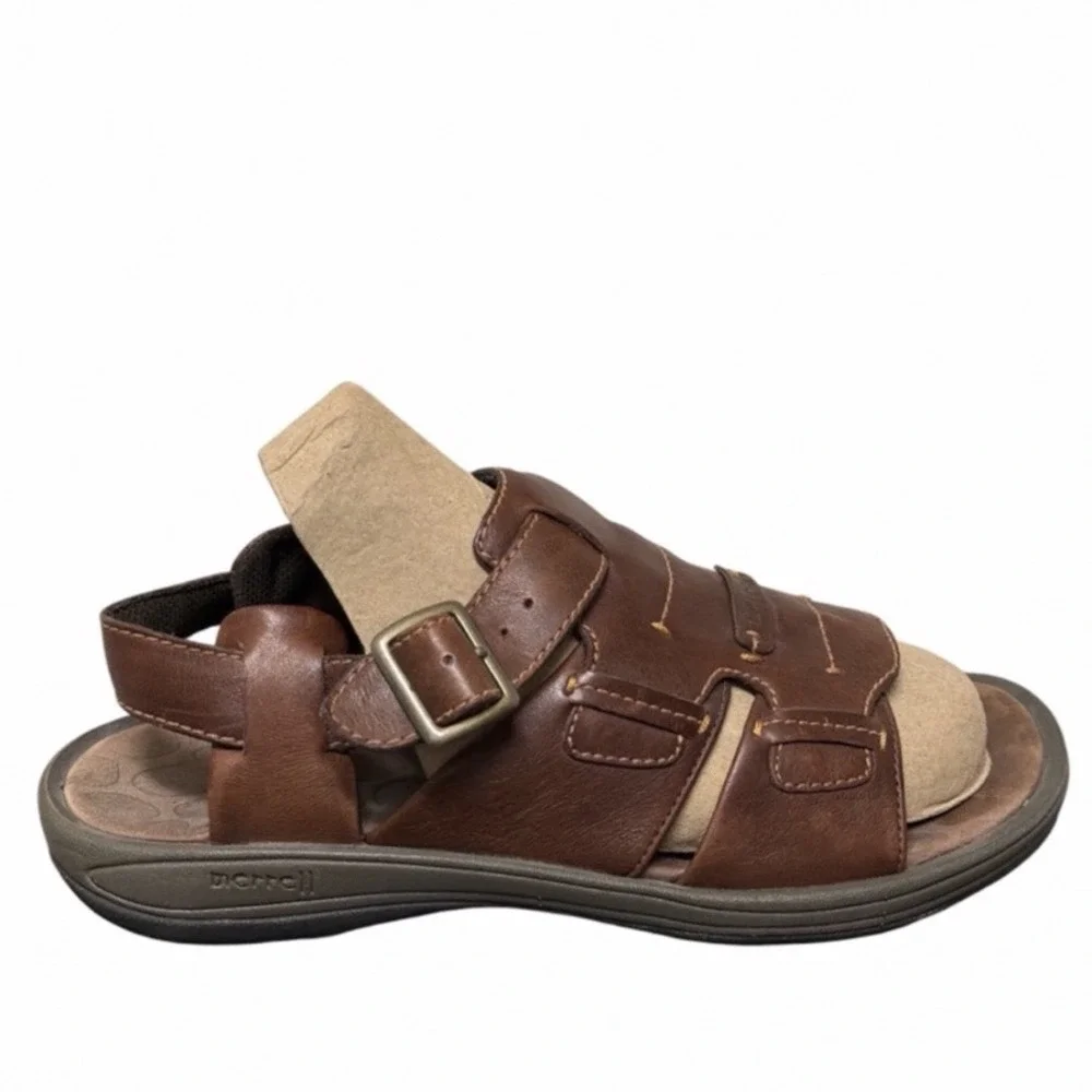 Merrell Sandals Mens 9 New Delhi Brown Leather Open Toe Buckle EUC